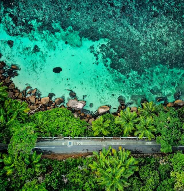 A road beside a beach in Sychelles